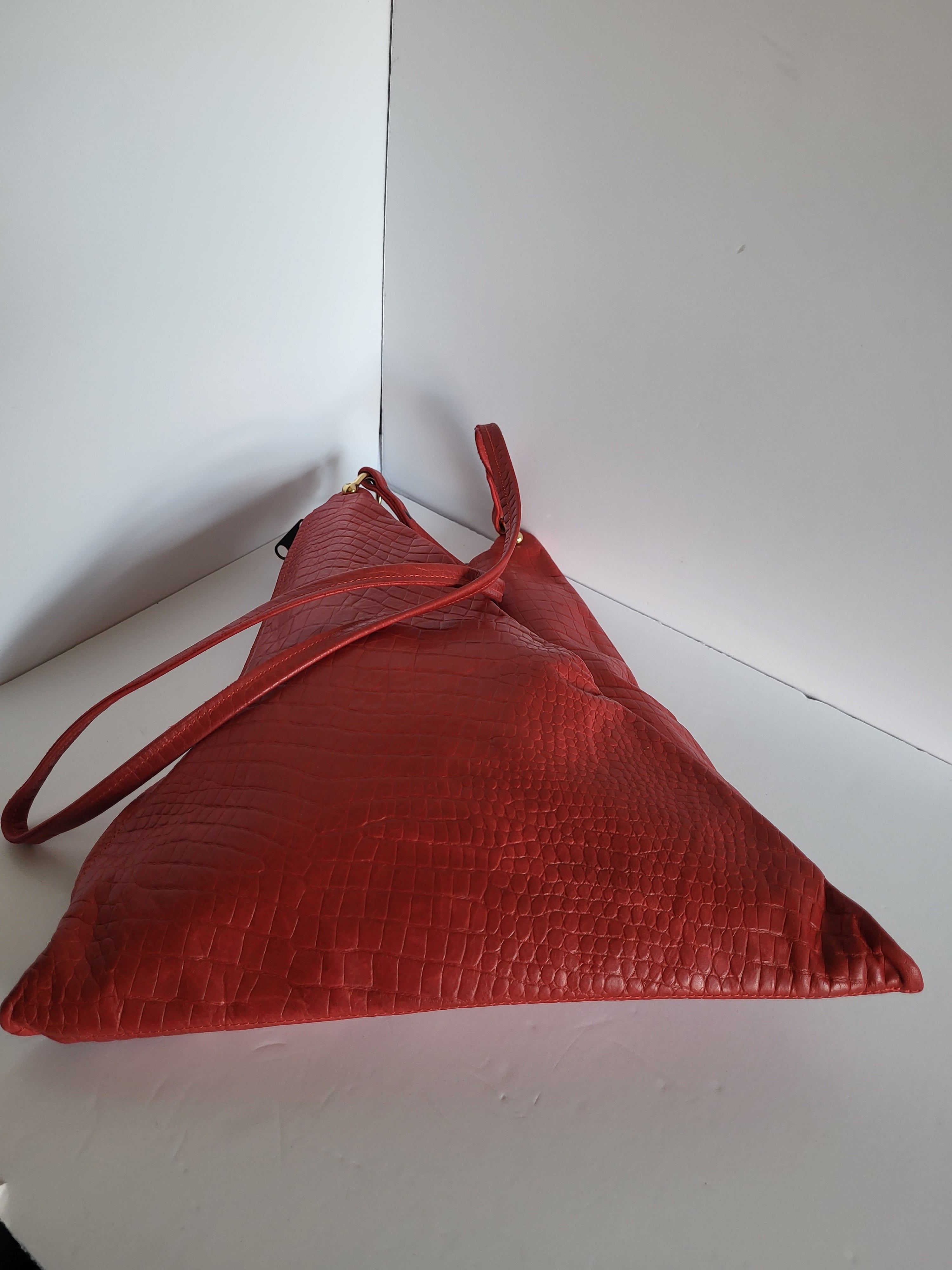 Red Textured Leather Shoulder Bag