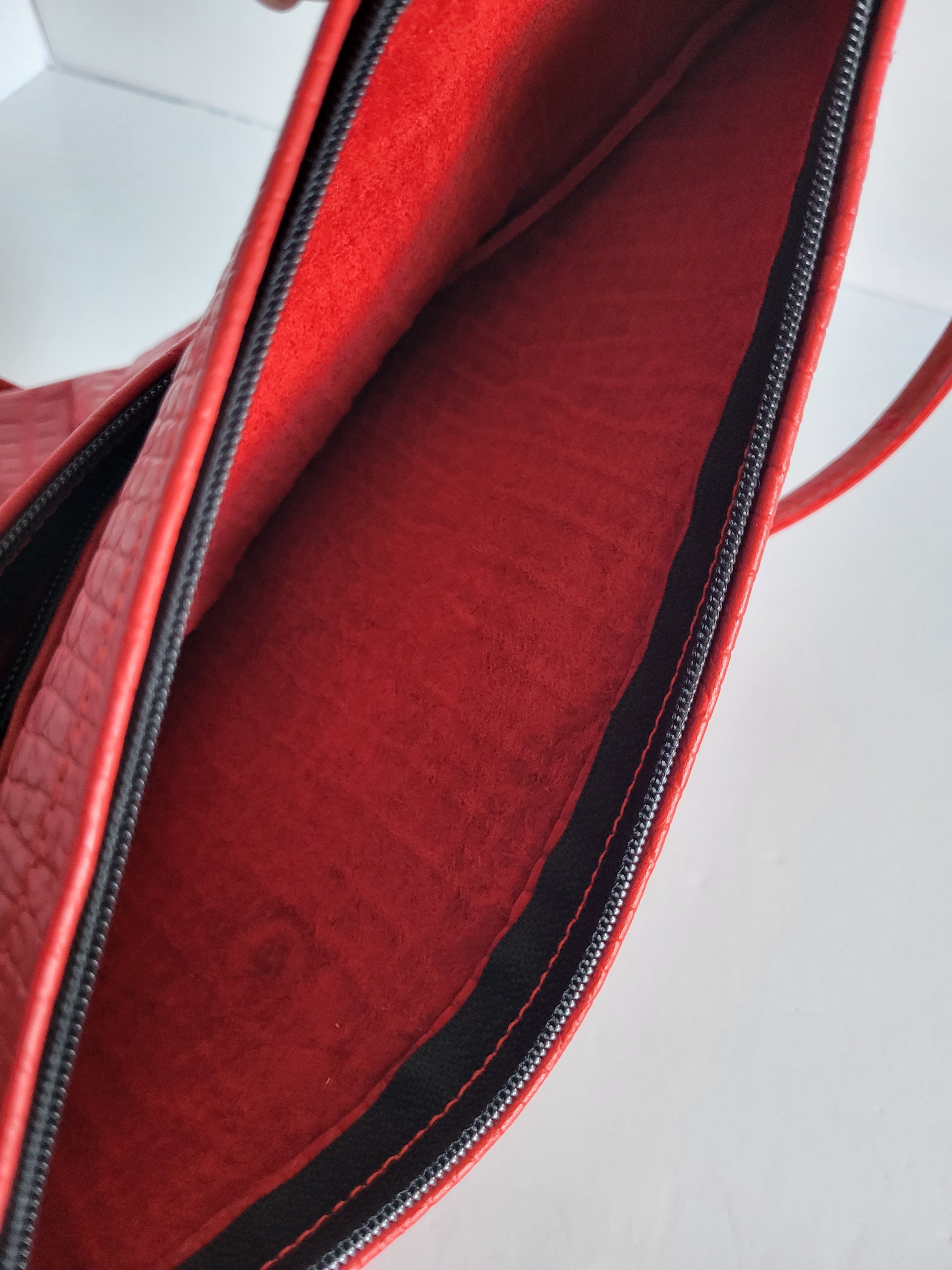Red Textured Leather Shoulder Bag