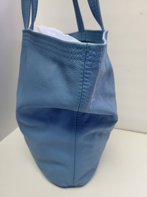 Baby Blue Leather Shoulder Tote Bag