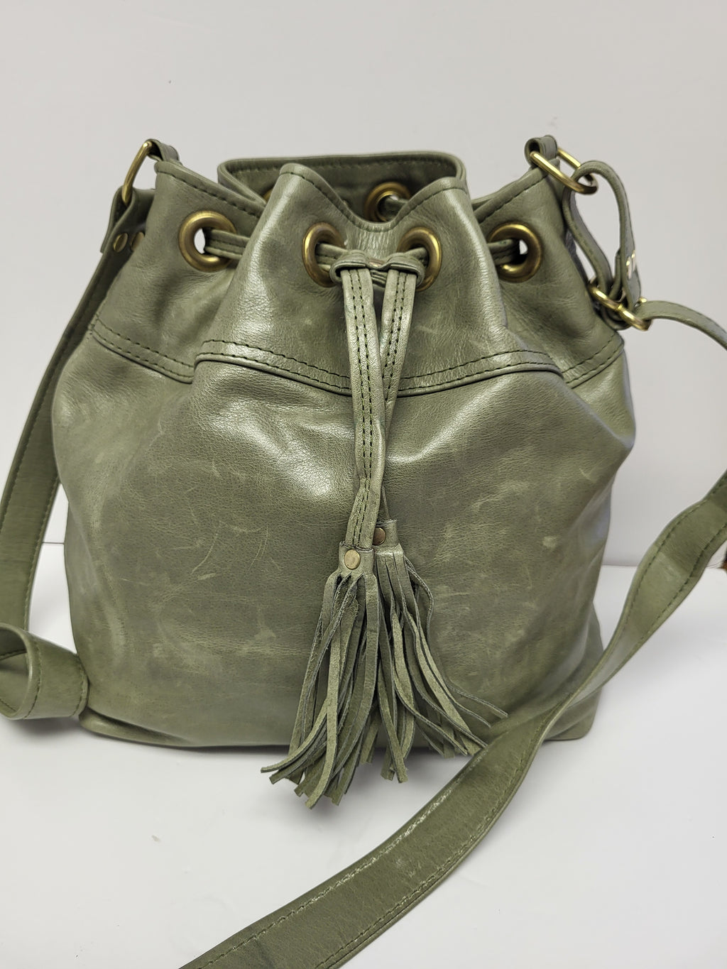 Maggy Fifty Five Waxed Leather Drawstring Bucket Bag