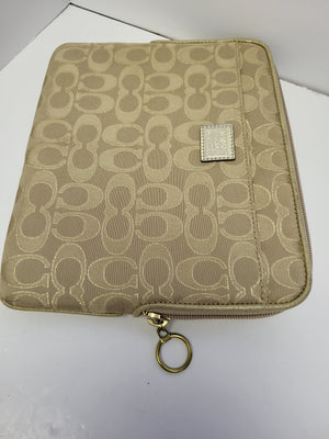 Coach Poppy Beige and gold thread Jacquard Tablet Case.