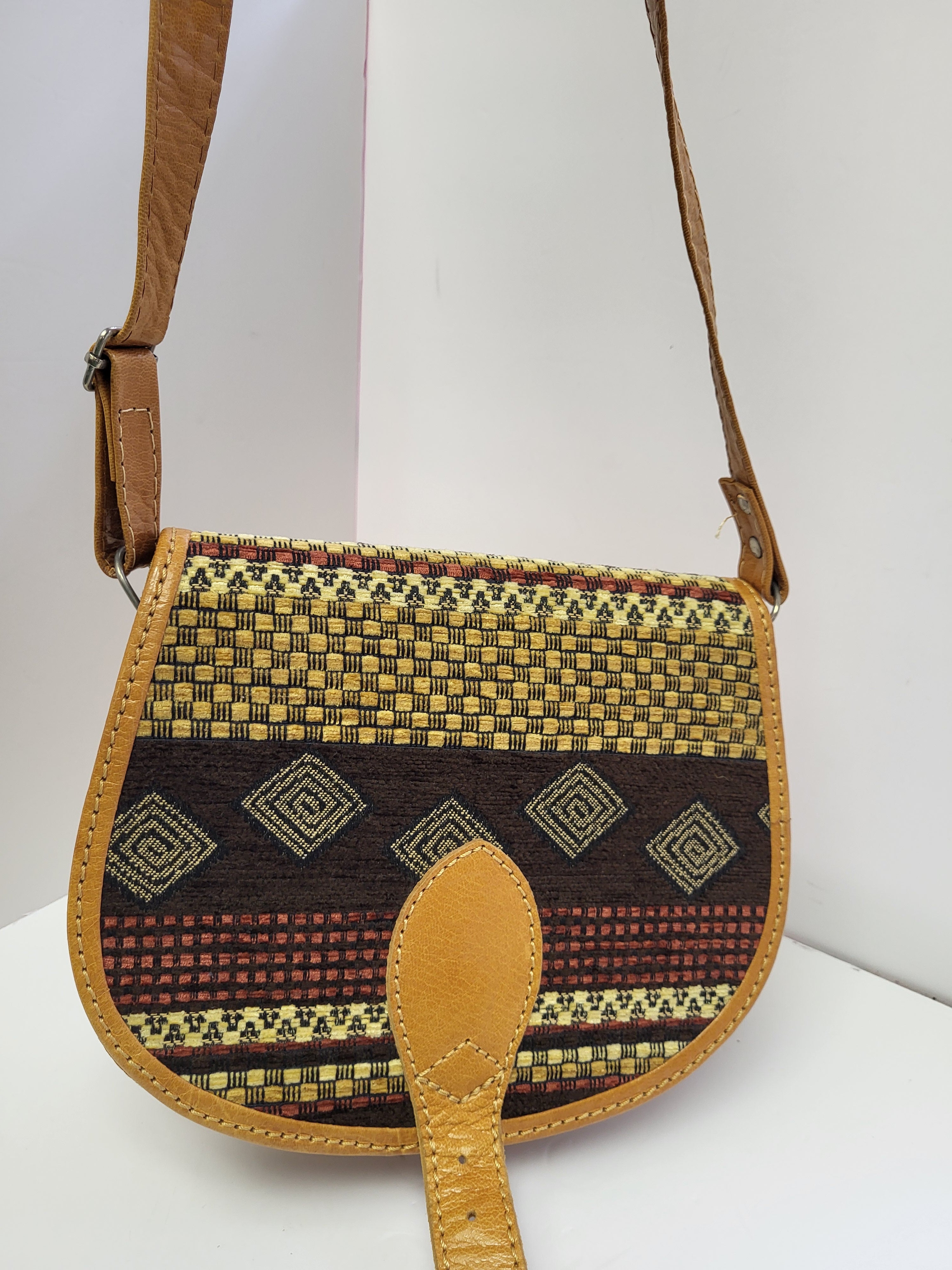 Boho Leather and Fabric Saddle Style Bag