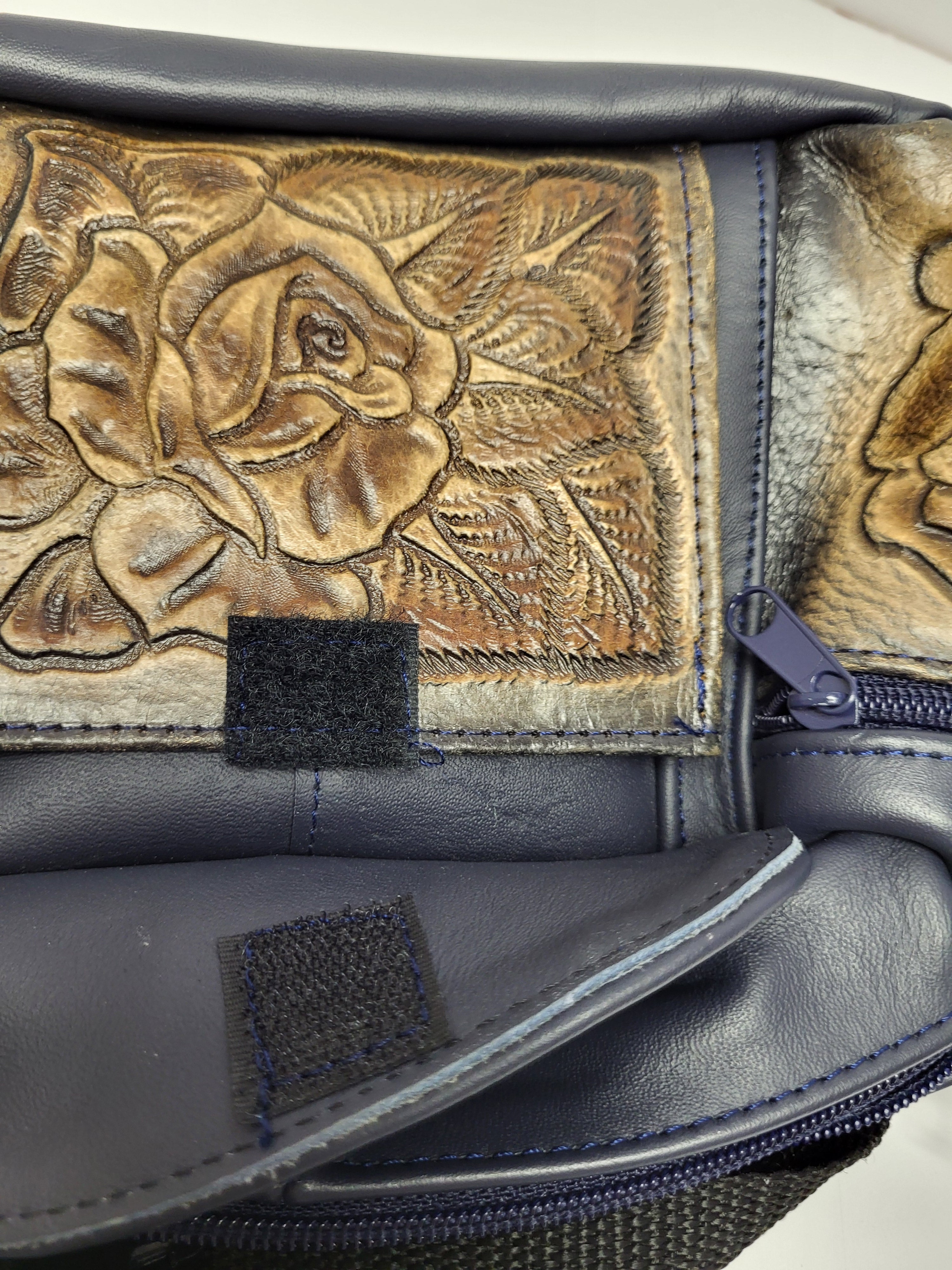 Blue Leather Tooled Fanny Pack/Sling Bag