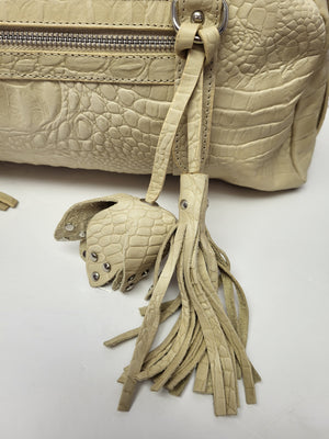 Cavaicanti Italy Vanilla Crock Embossed Leather Shoulder Bag