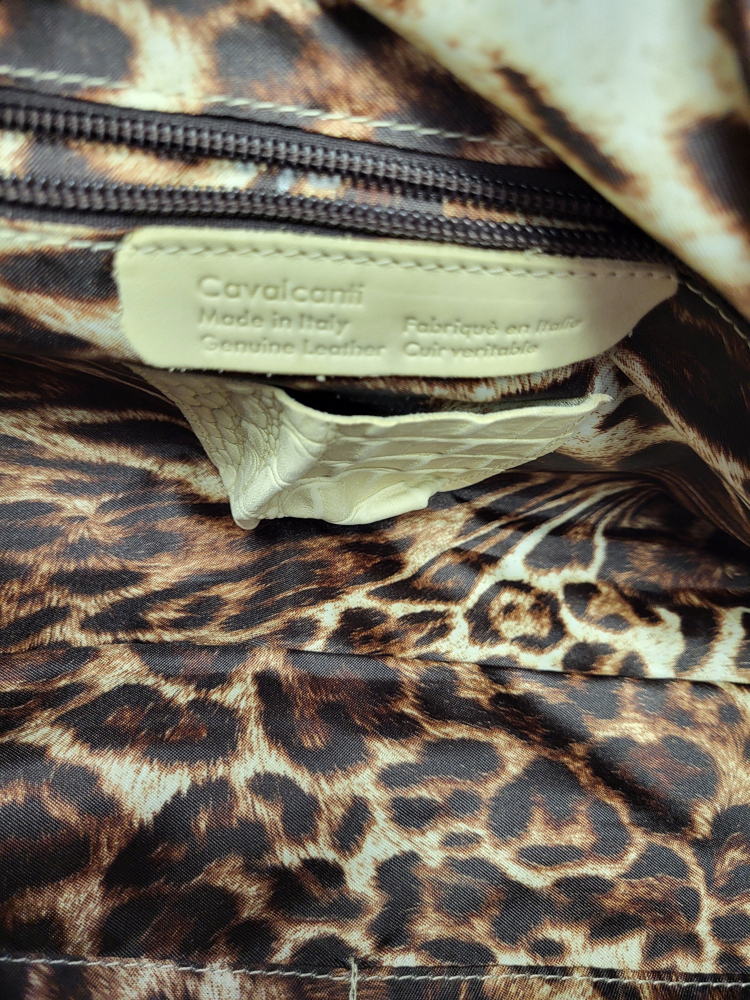 Cavaicanti Italy Vanilla Crock Embossed Leather Shoulder Bag
