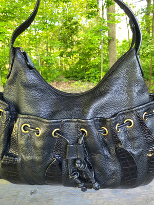 Black Claudia Scala Black Leather Hobo Shoulder Bag