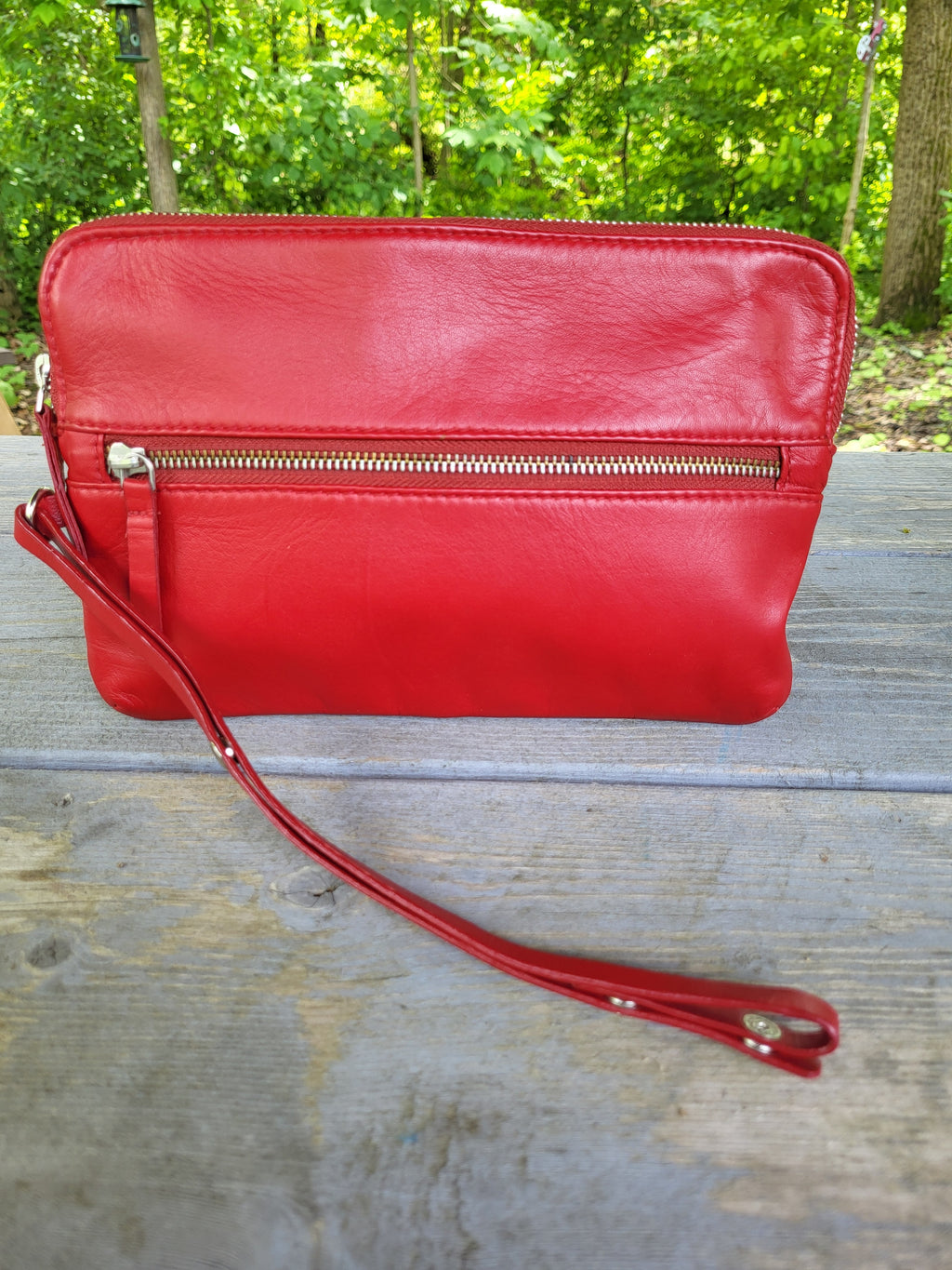 Pretty Red Leather Large Wristlet