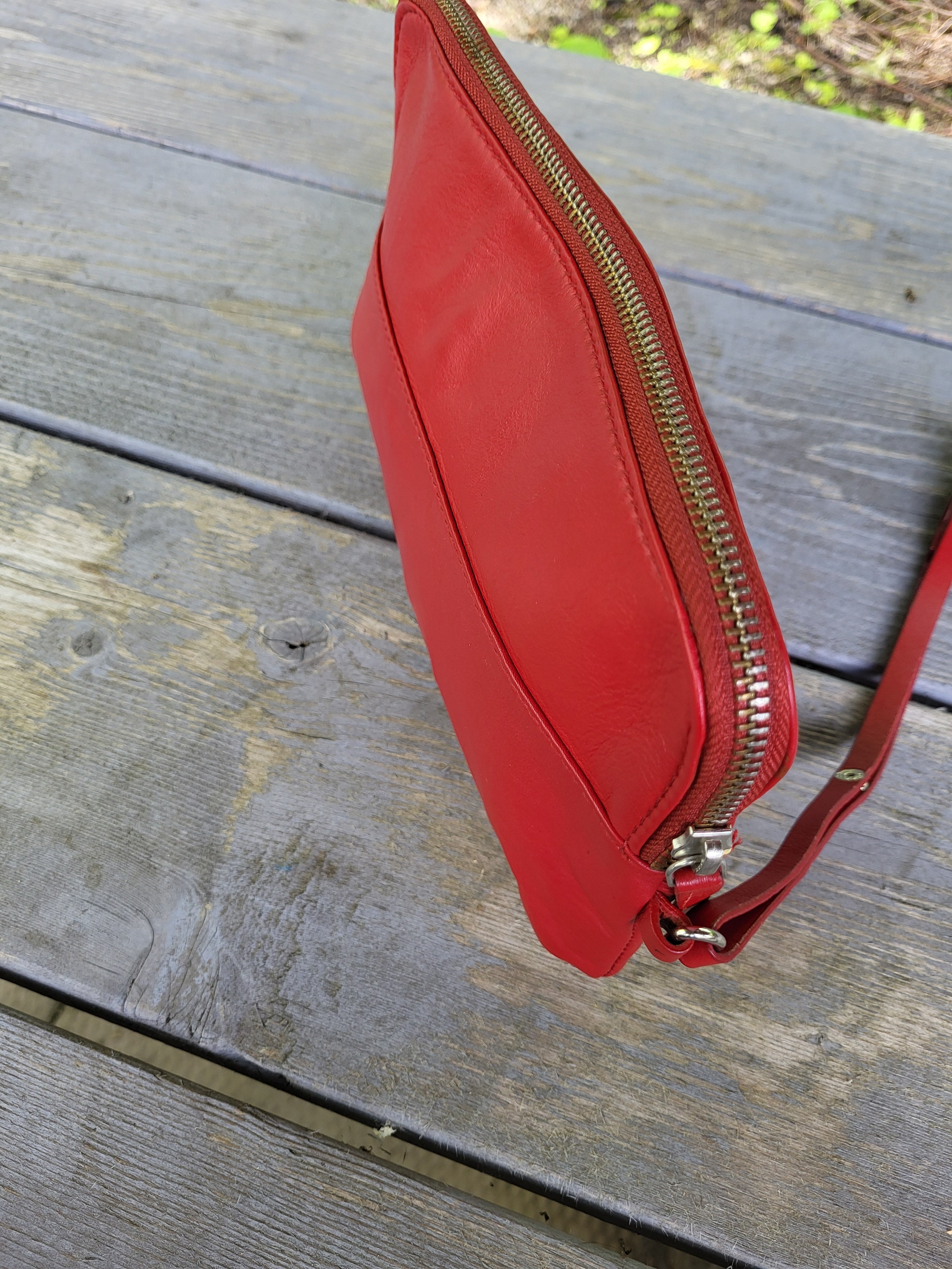 Pretty Red Leather Large Wristlet