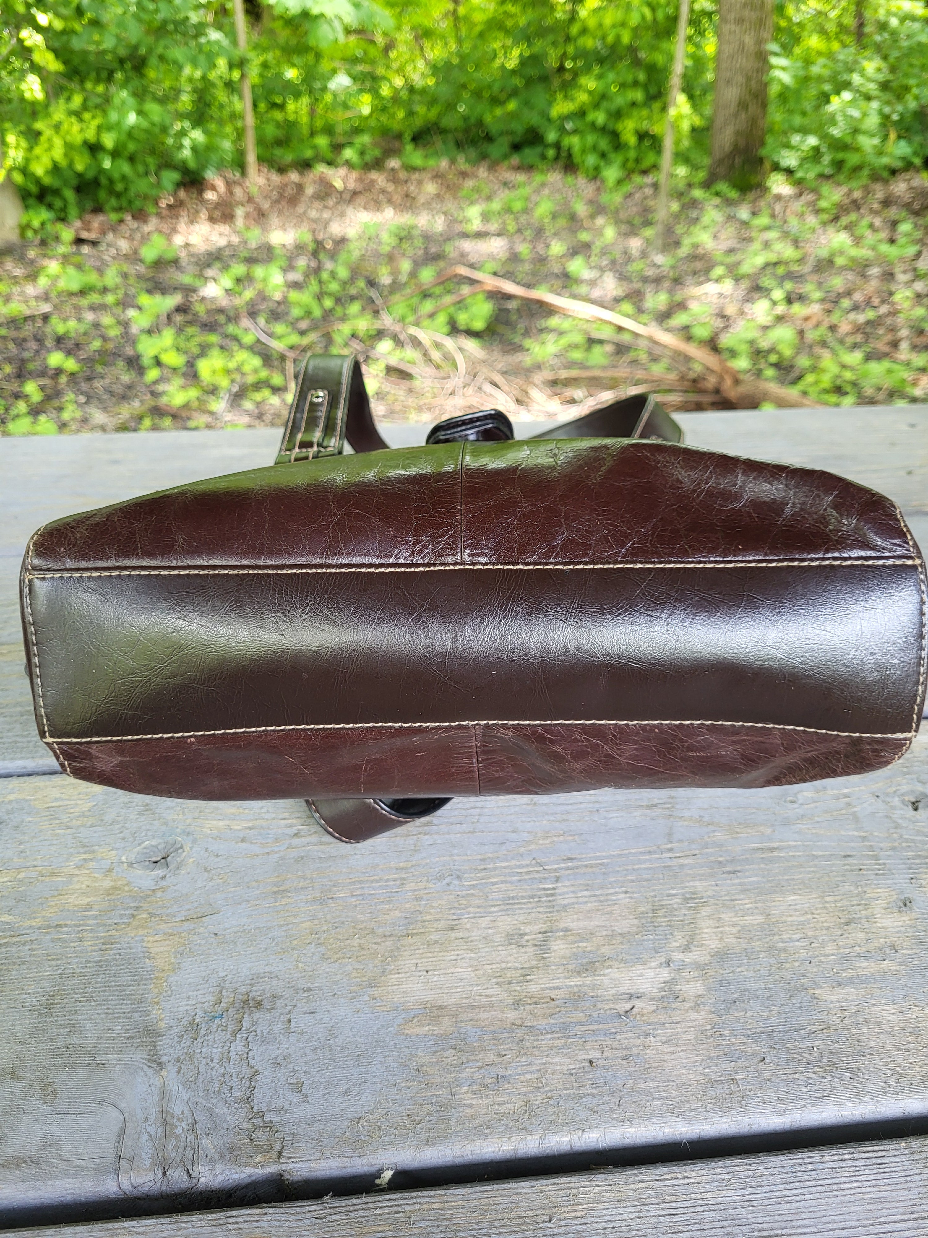 Distressed Brown Leather and Vinyl Shoulder Bag