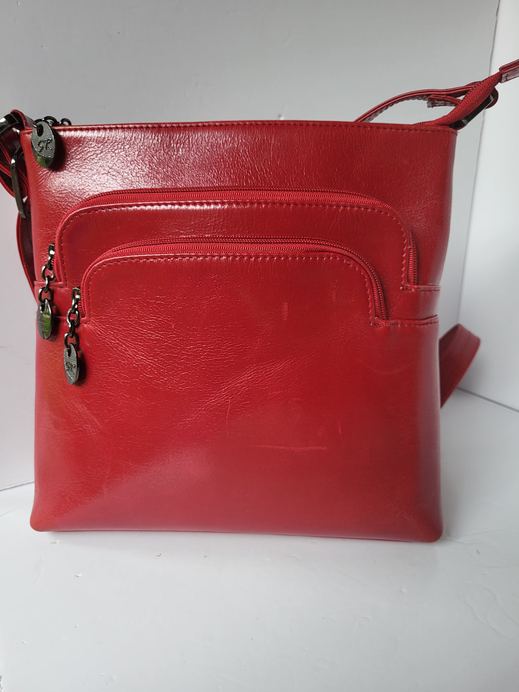 Red Leather Multi Compartment Shoulder/Crossbody Bag