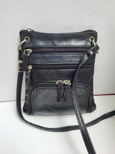 Black Leather Multi Compartment Shoulder/Crossbody Bag