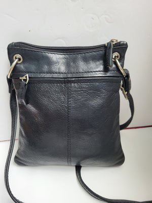 Black Leather Multi Compartment Shoulder/Crossbody Bag