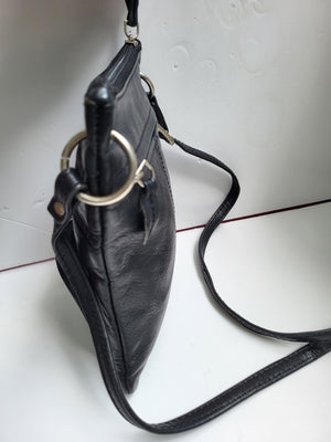 Black Leather Multi Compartment Shoulder/Crossbody Bag