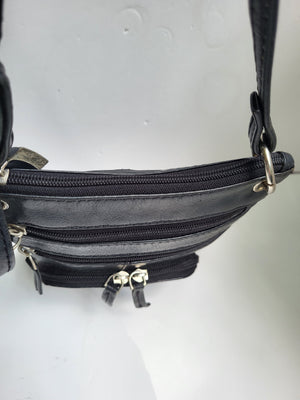 Black Leather Multi Compartment Shoulder/Crossbody Bag