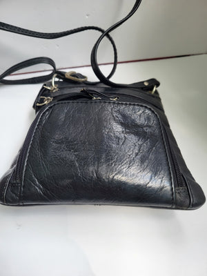 Black Leather Multi Compartment Shoulder/Crossbody Bag