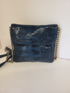 Banana Republic Blue/Black Mock Reptile Leather Chain Strap Shoulder Bag