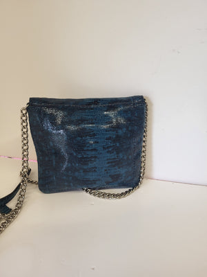 Banana Republic Blue/Black Mock Reptile Leather Chain Strap Shoulder Bag