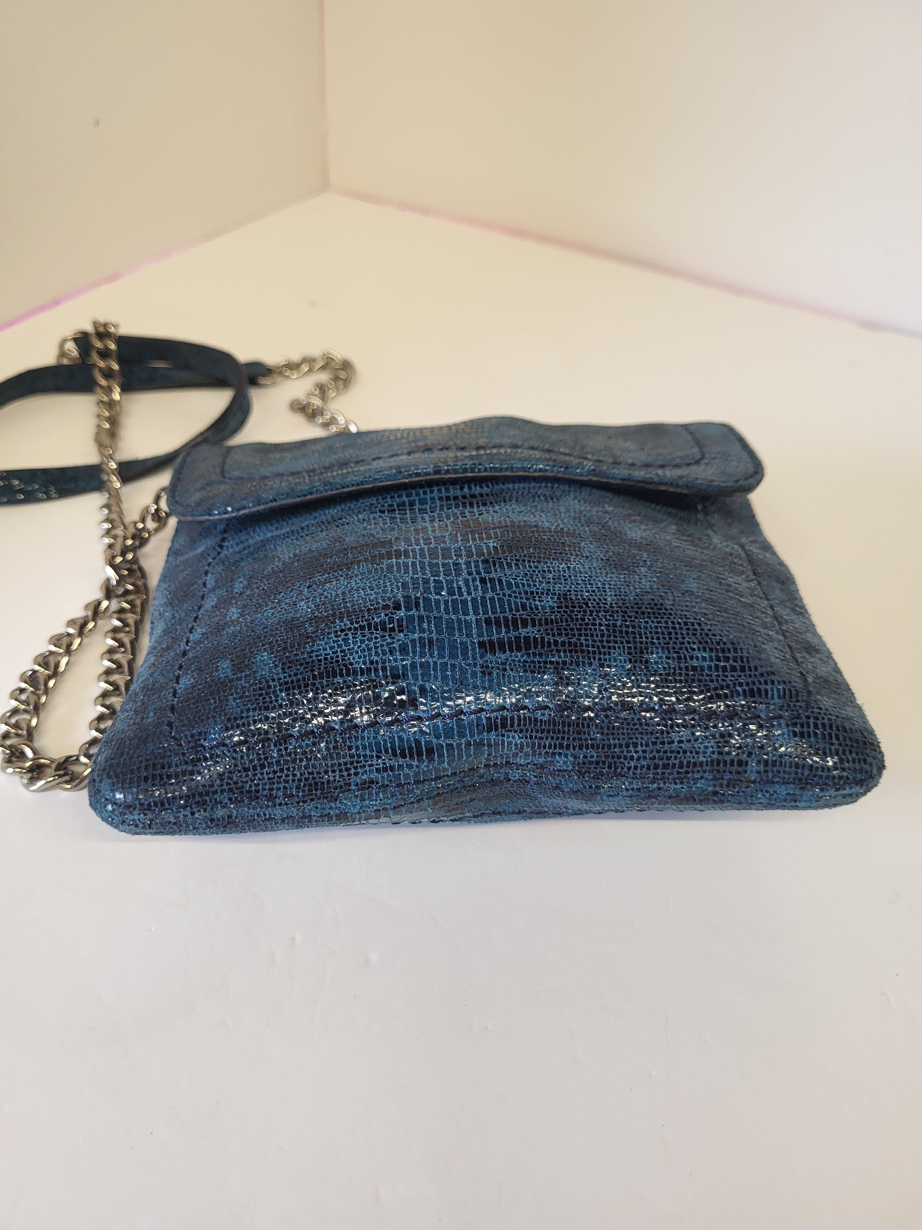 Banana Republic Blue/Black Mock Reptile Leather Chain Strap Shoulder Bag