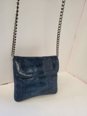 Banana Republic Blue/Black Mock Reptile Leather Chain Strap Shoulder Bag