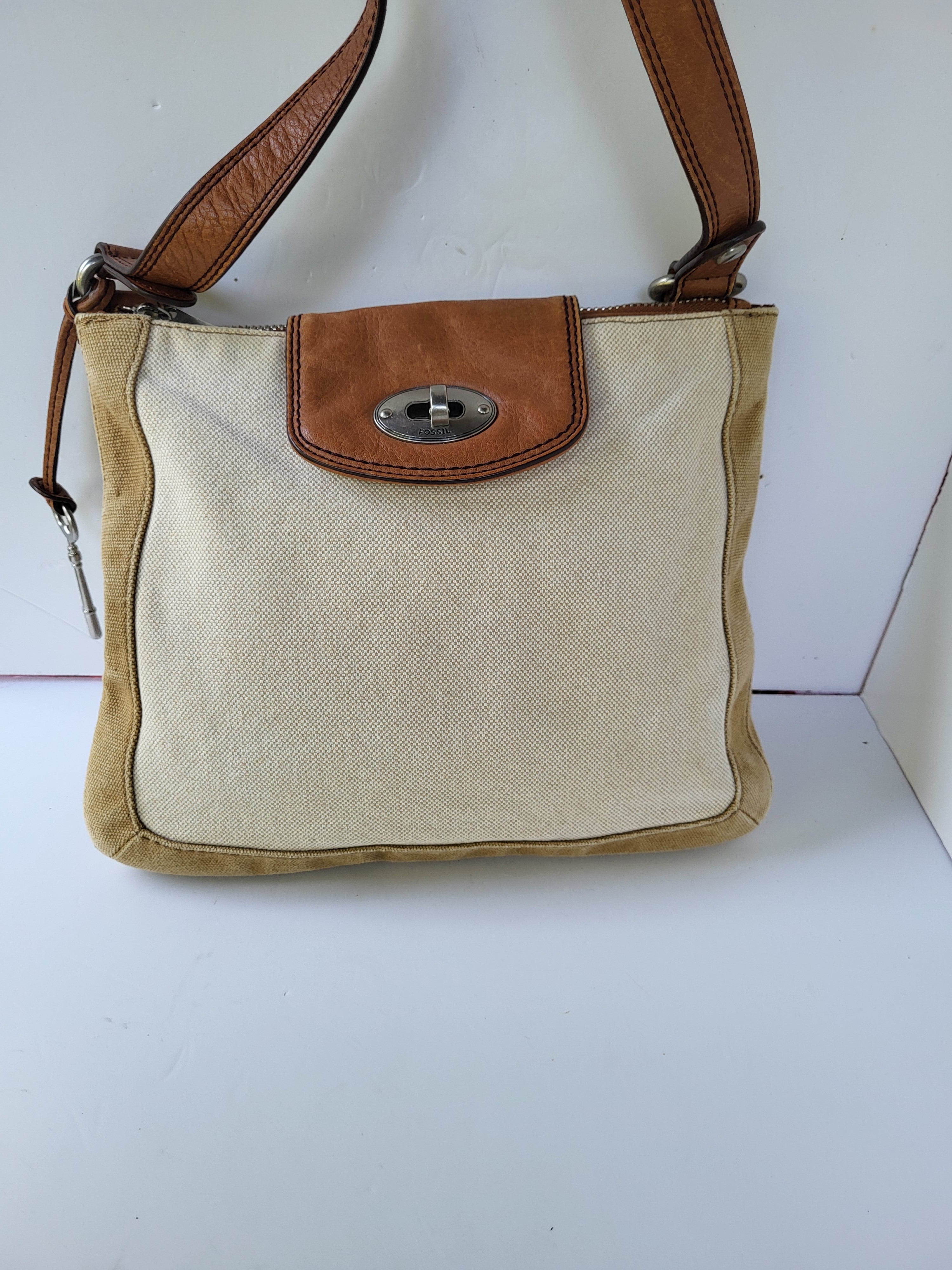 Fossil Leather and Canvas Shoulder/Crossbody Bag