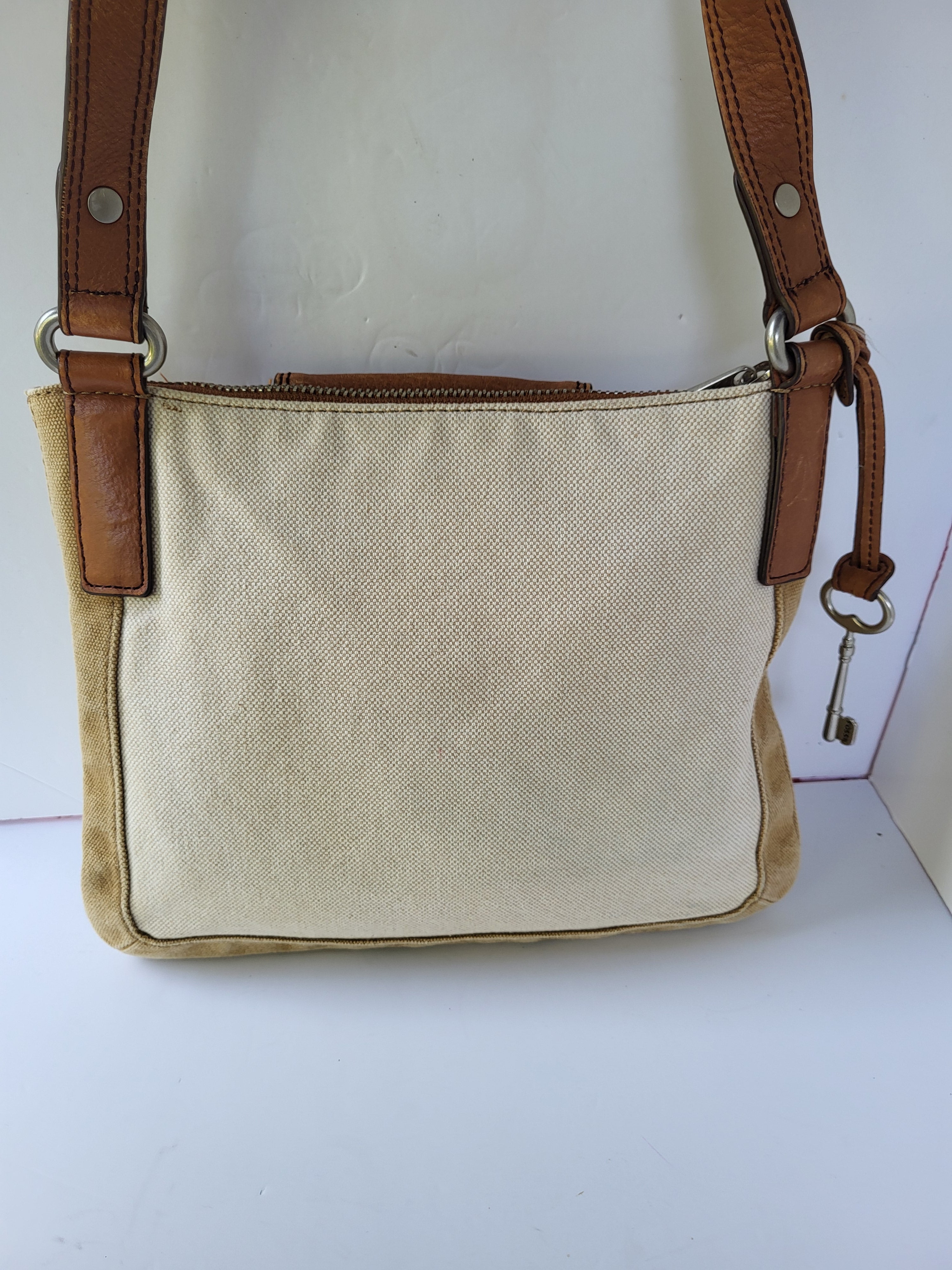 Fossil Leather and Canvas Shoulder/Crossbody Bag