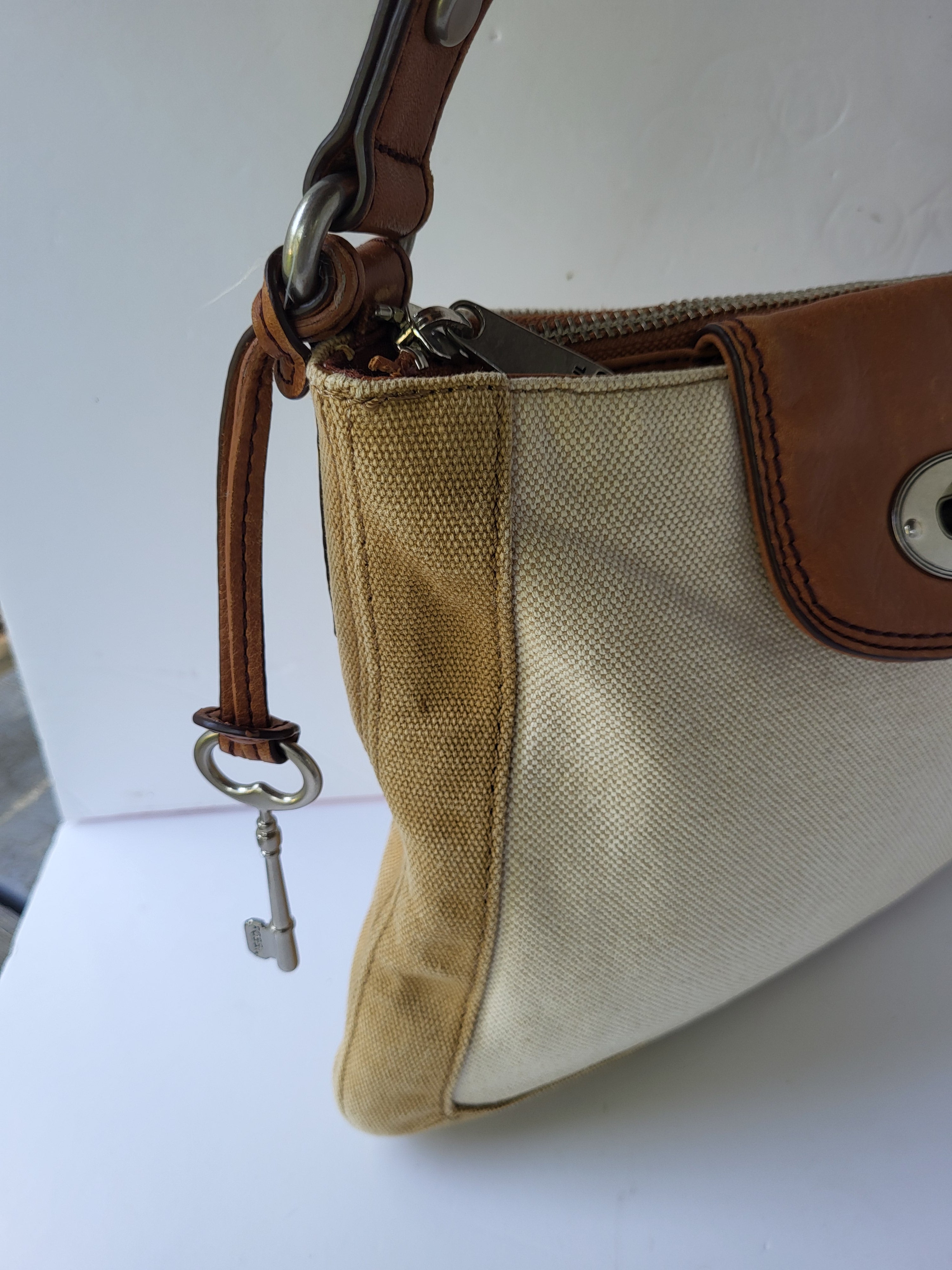 Fossil Leather and Canvas Shoulder/Crossbody Bag