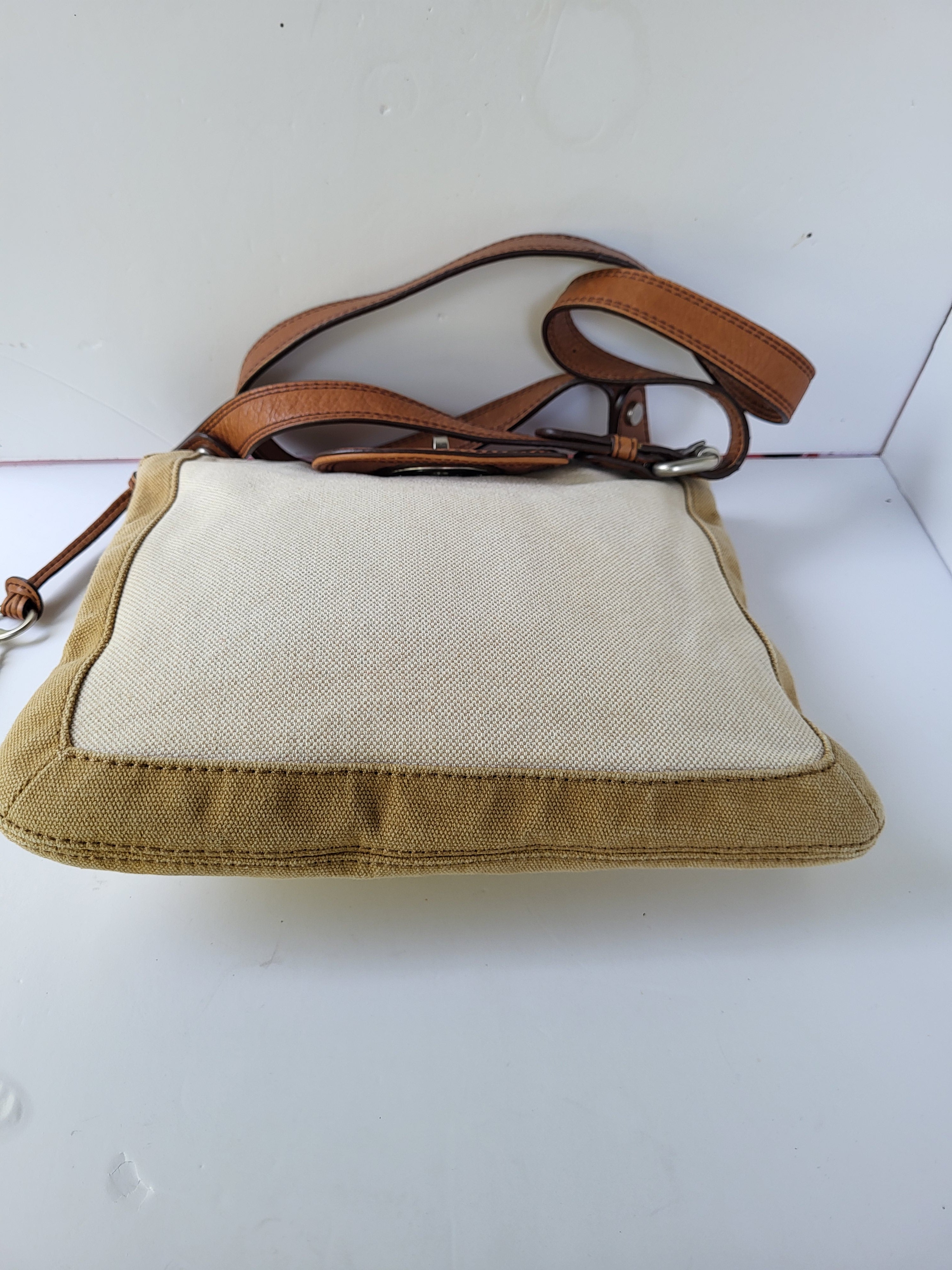 Fossil Leather and Canvas Shoulder/Crossbody Bag