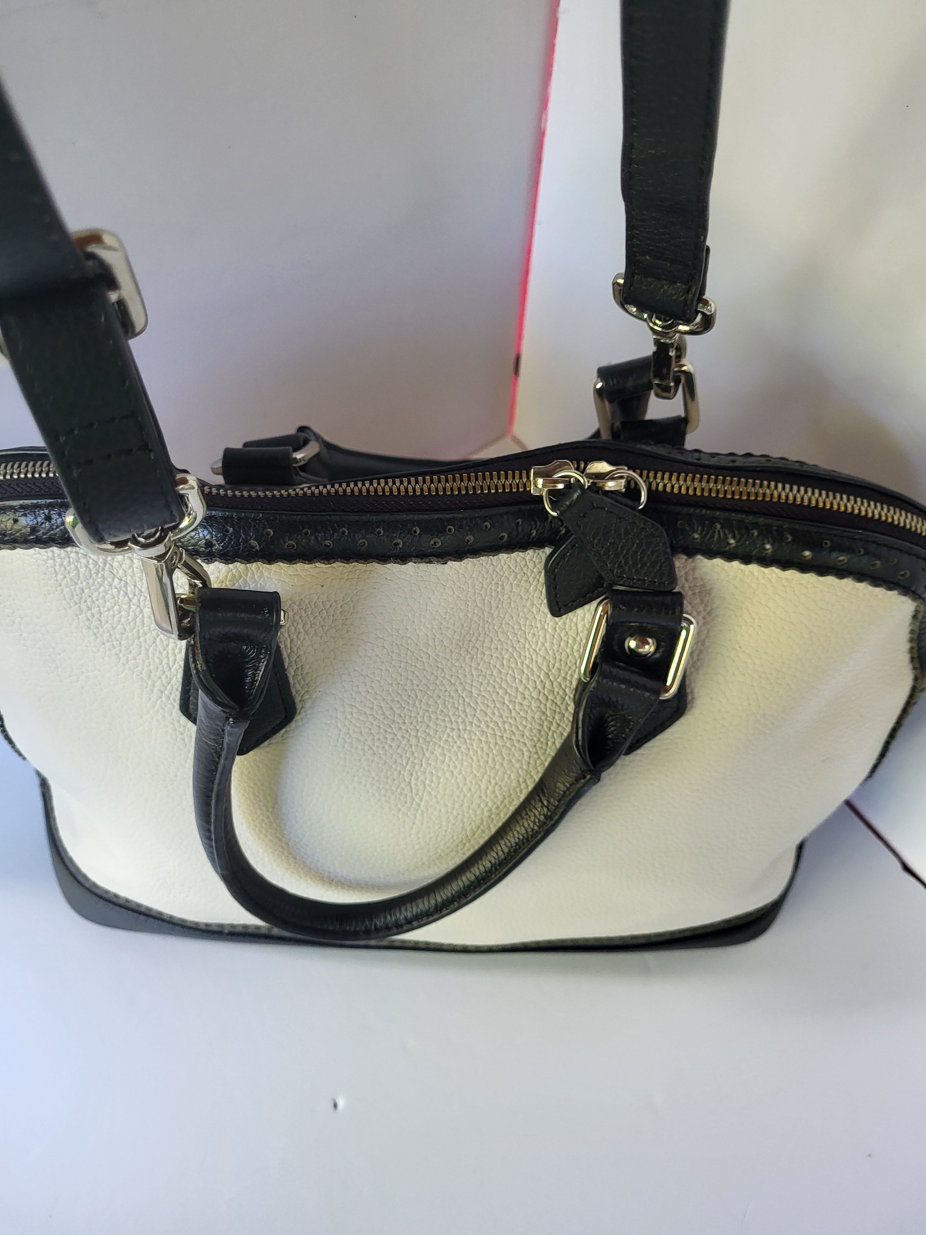 Danier Leather Black and White Top Handle/Shoulder Bag