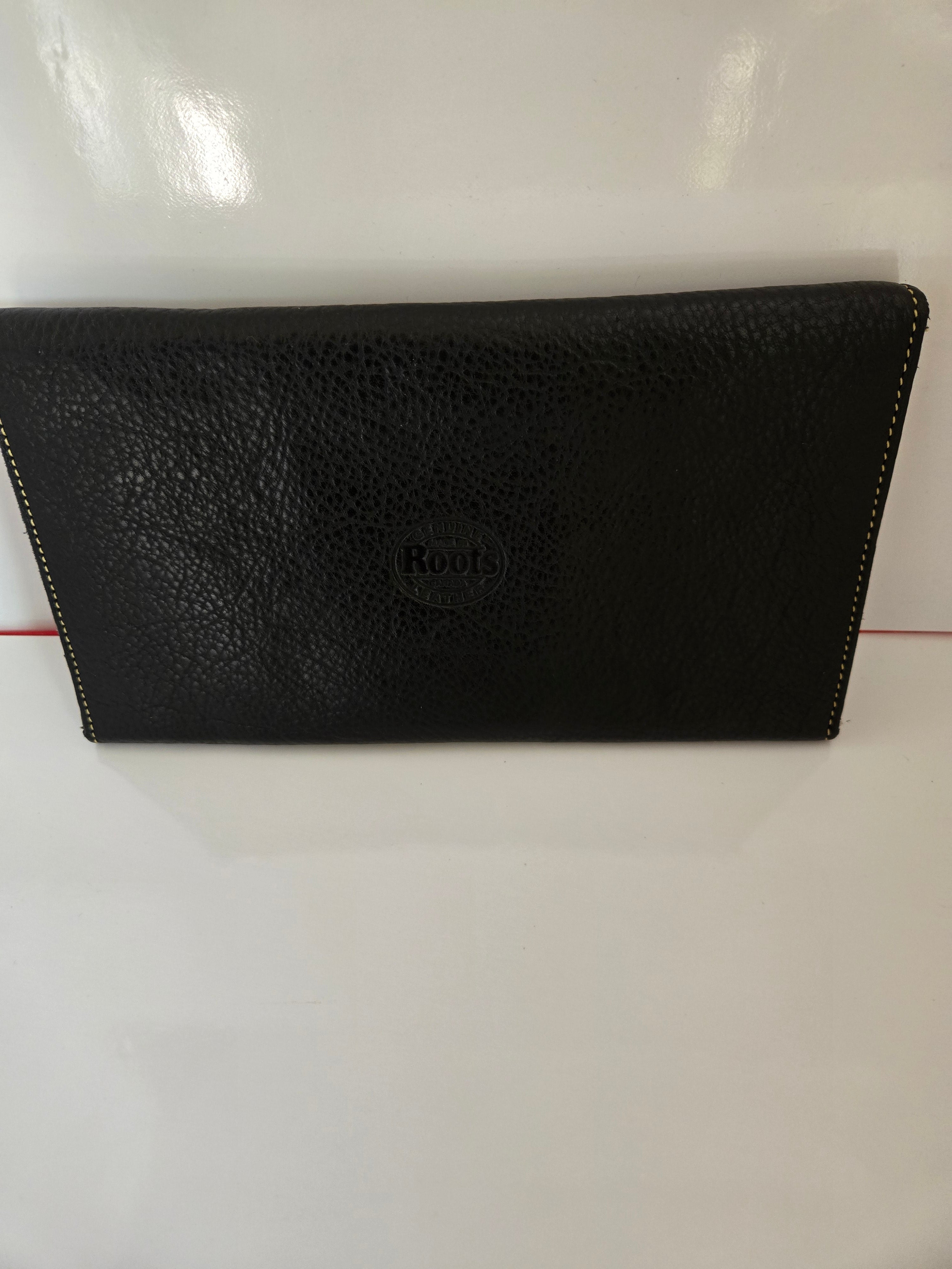 Roots Canada Black and Tan Leather Tri Fold Wallet