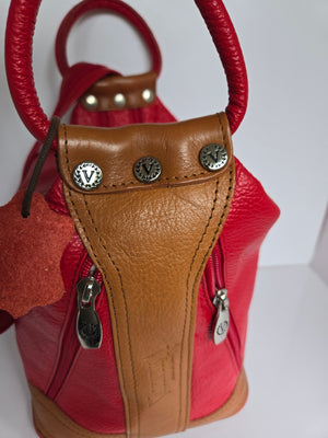 Valentina Red Leather Backpack/Top Handle/Shoulder Bag