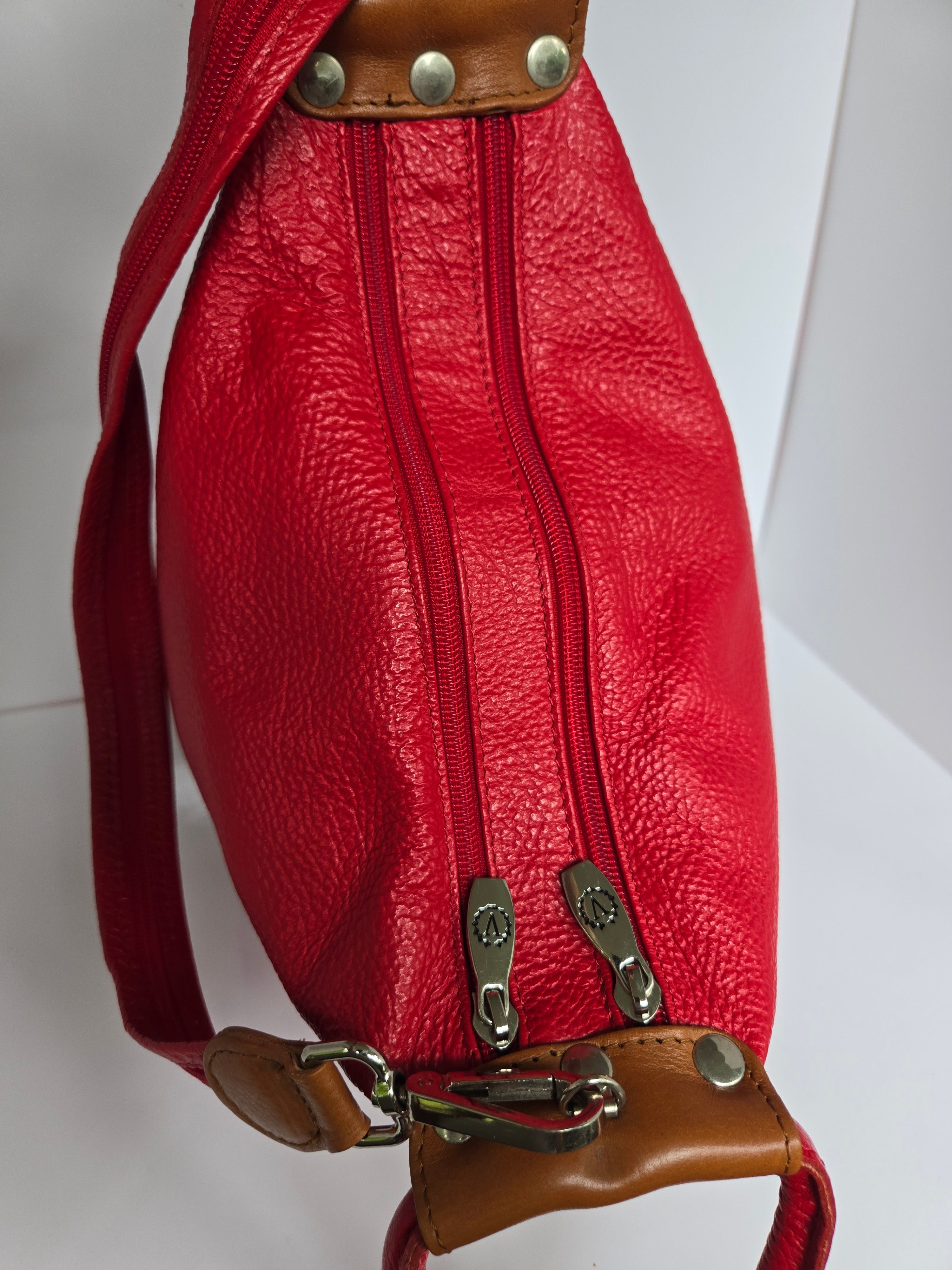 Valentina Red Leather Backpack/Top Handle/Shoulder Bag