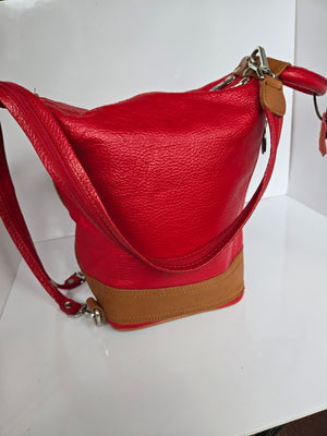 Valentina Red Leather Backpack/Top Handle/Shoulder Bag