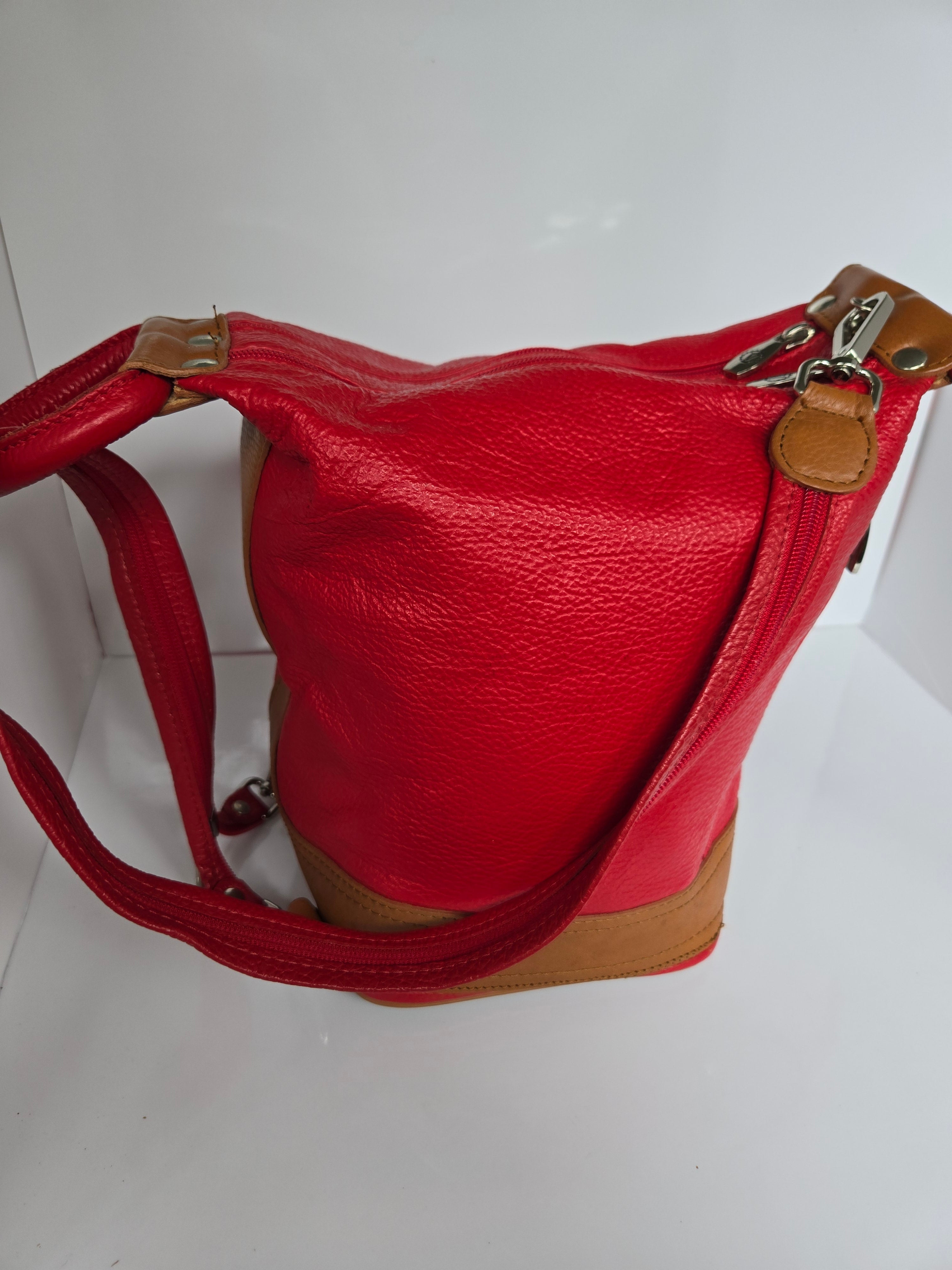 Valentina Red Leather Backpack/Top Handle/Shoulder Bag