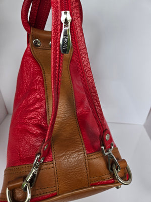 Valentina Red Leather Backpack/Top Handle/Shoulder Bag