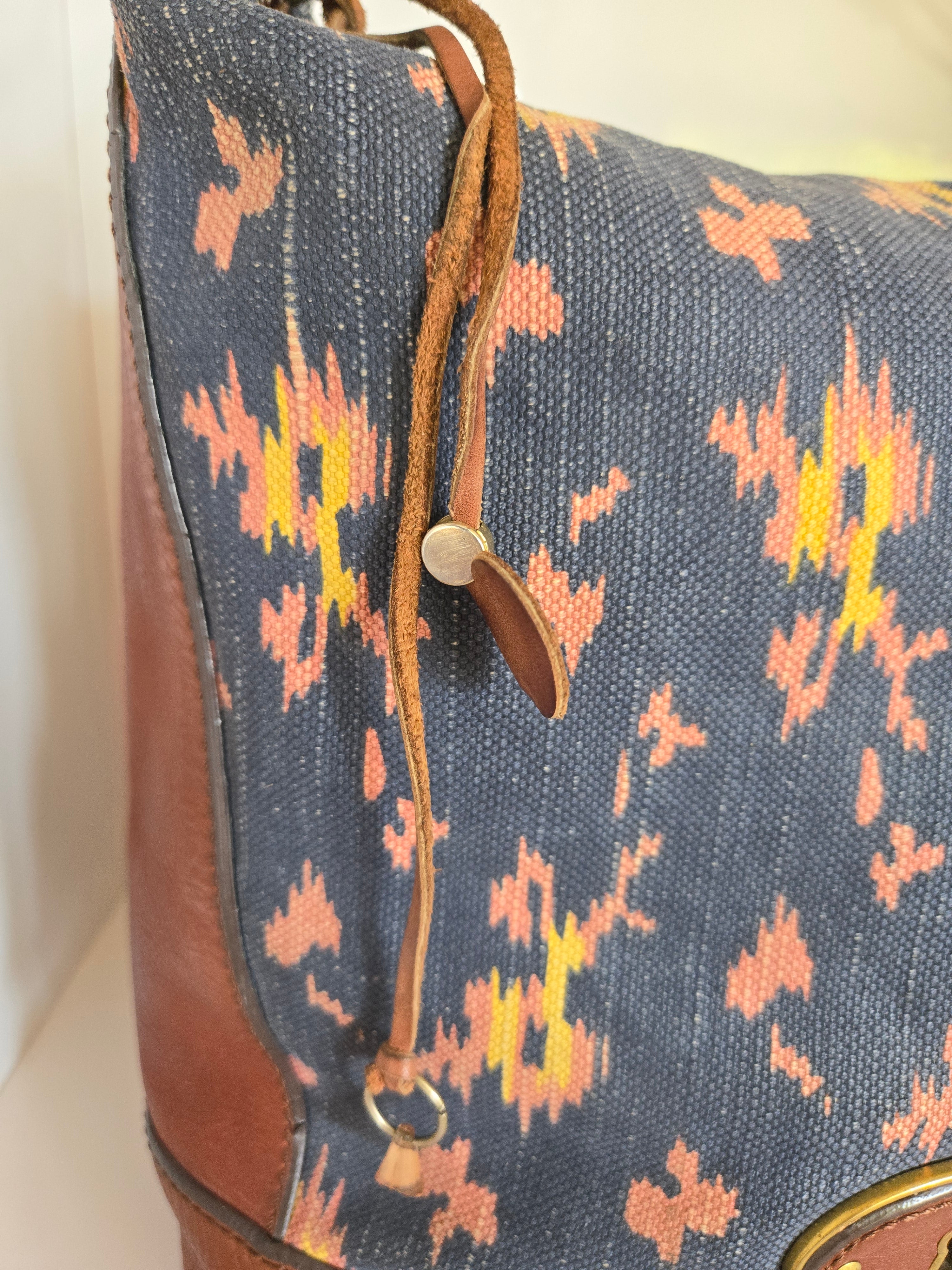 Vintage Fossil Leather and Textile Bucket Bag