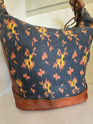 Vintage Fossil Leather and Textile Bucket Bag