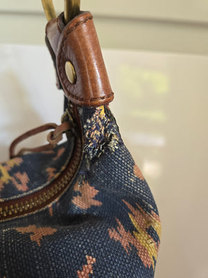 Vintage Fossil Leather and Textile Bucket Bag