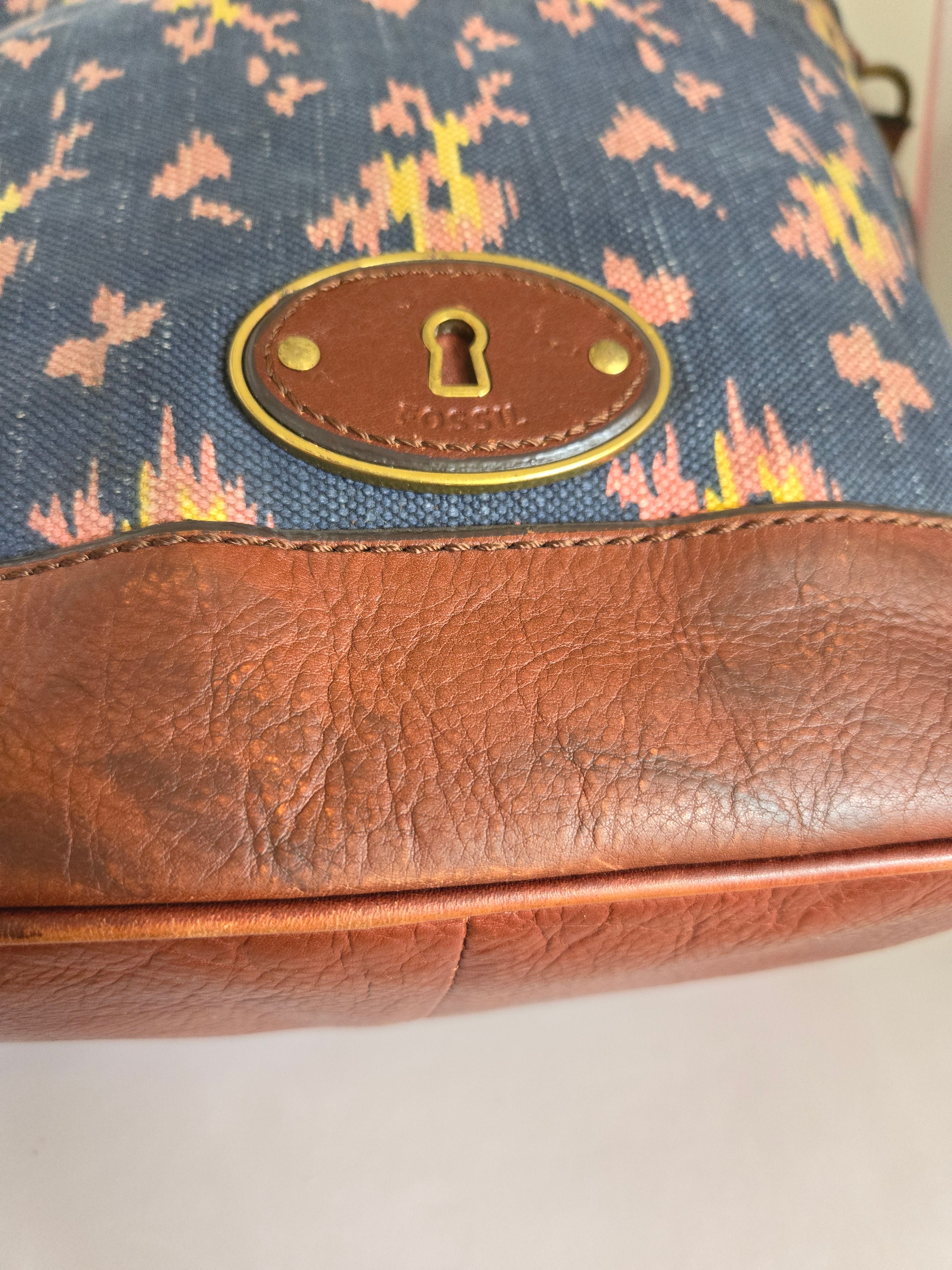 Vintage Fossil Leather and Textile Bucket Bag