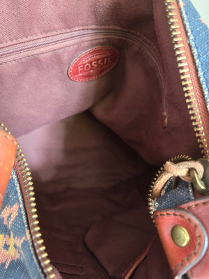 Vintage Fossil Leather and Textile Bucket Bag