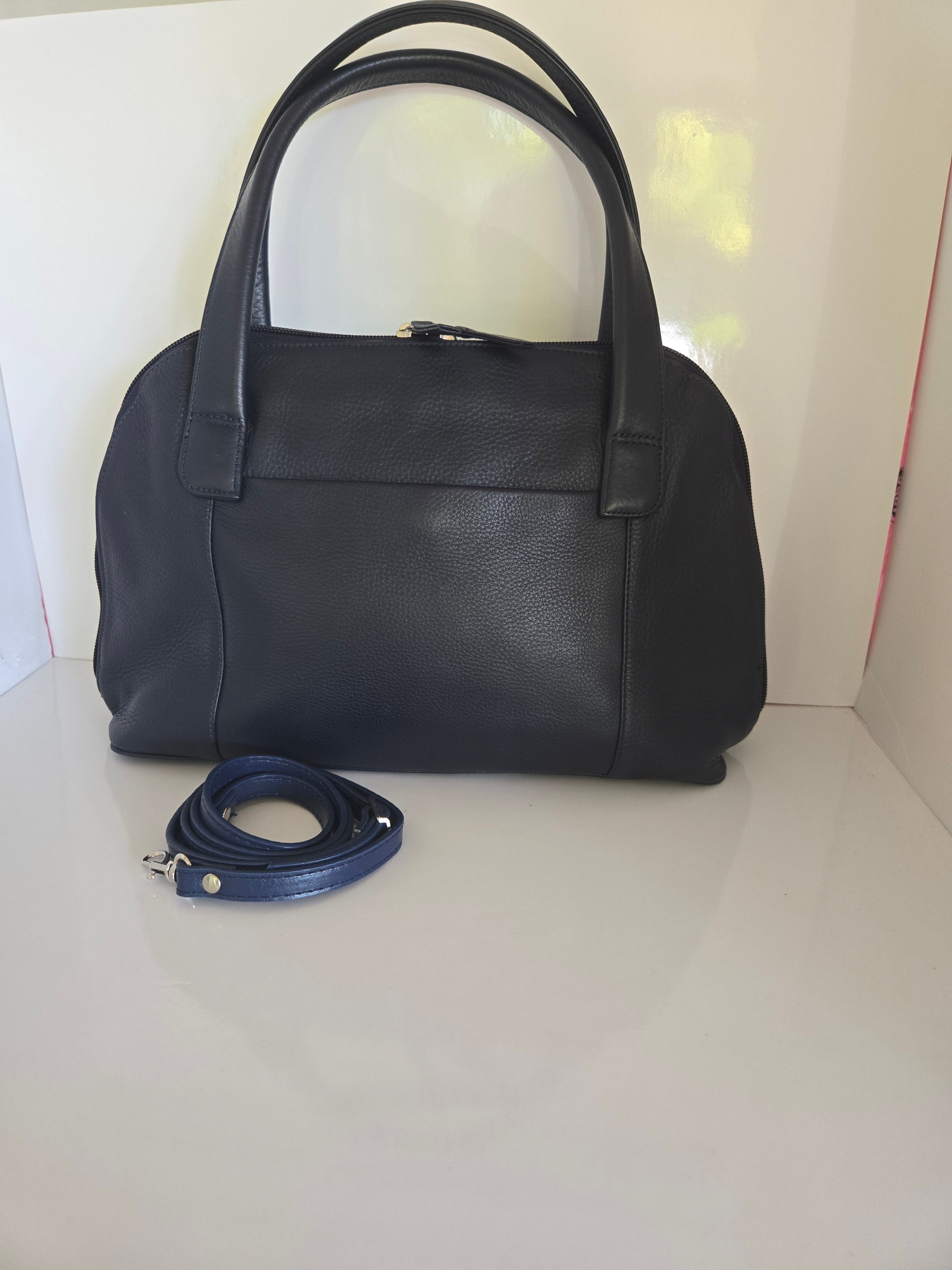 Derek Alexander Dark Blue Leather Shoulder/Crossbody Bag