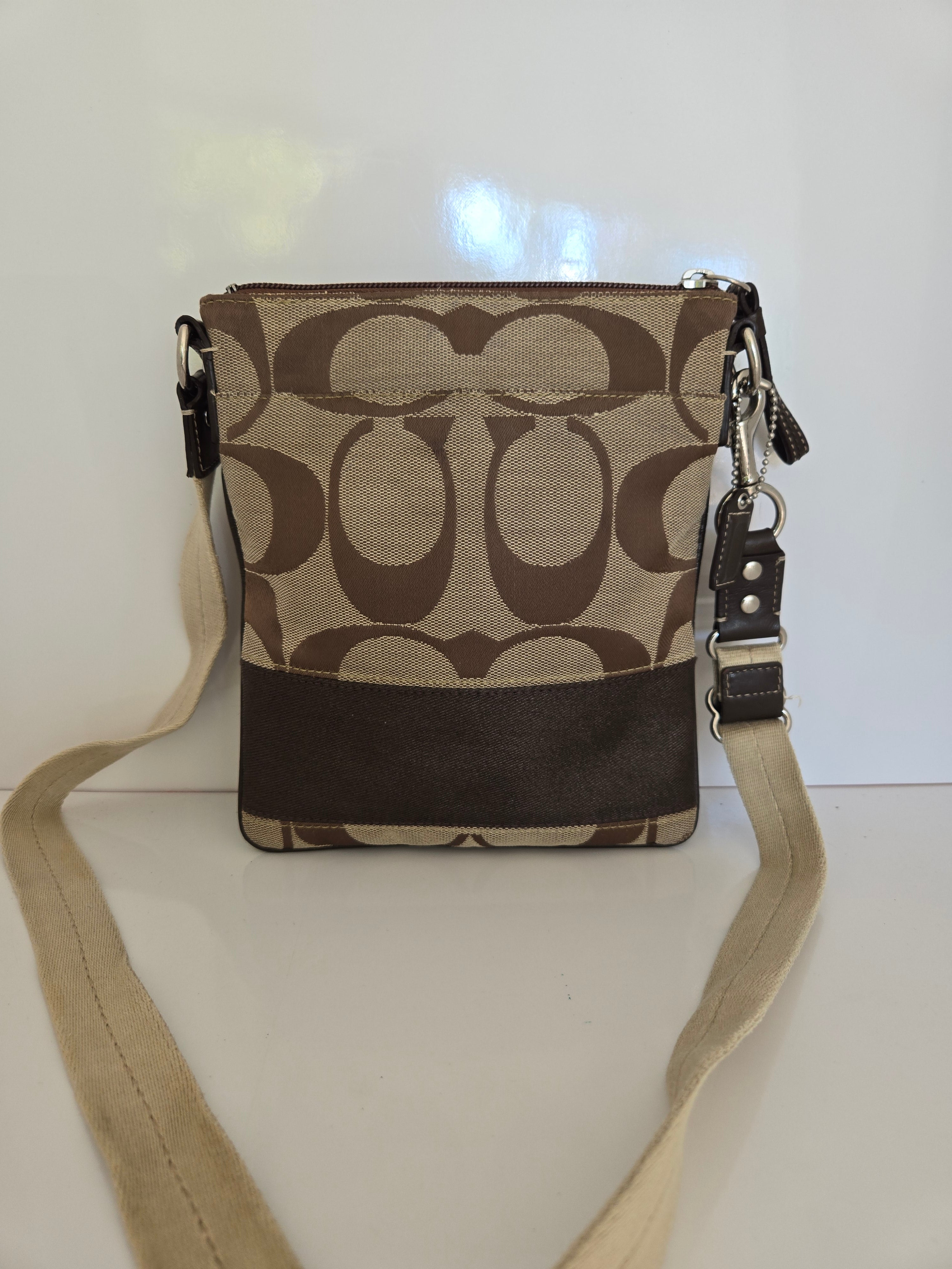 Jacquard Beige and Bronze Metallic Coach Shoulder/Crossbody