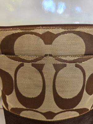 Jacquard Beige and Bronze Metallic Coach Shoulder/Crossbody