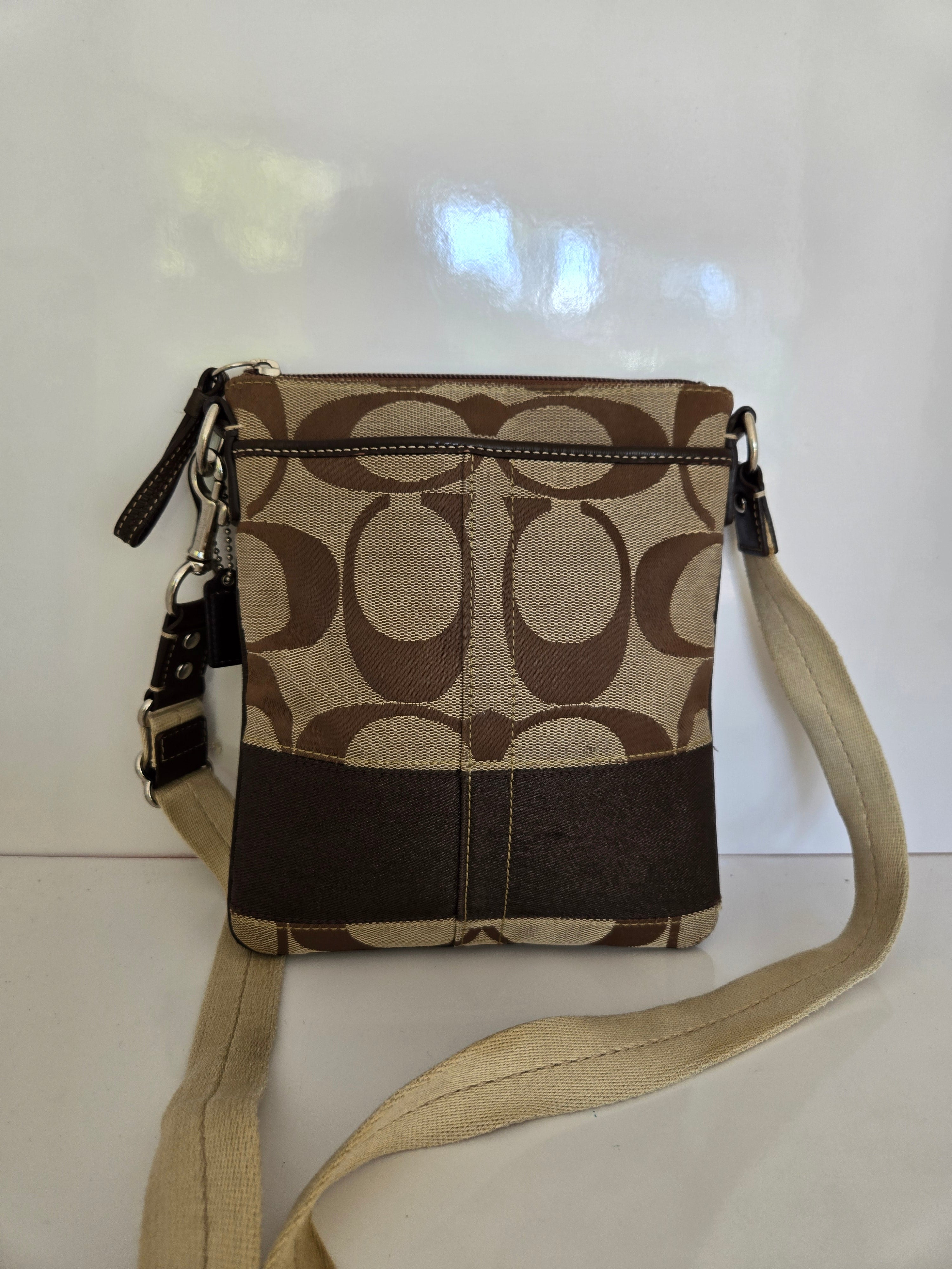 Jacquard Beige and Bronze Metallic Coach Shoulder/Crossbody