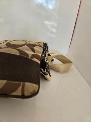 Jacquard Beige and Bronze Metallic Coach Shoulder/Crossbody