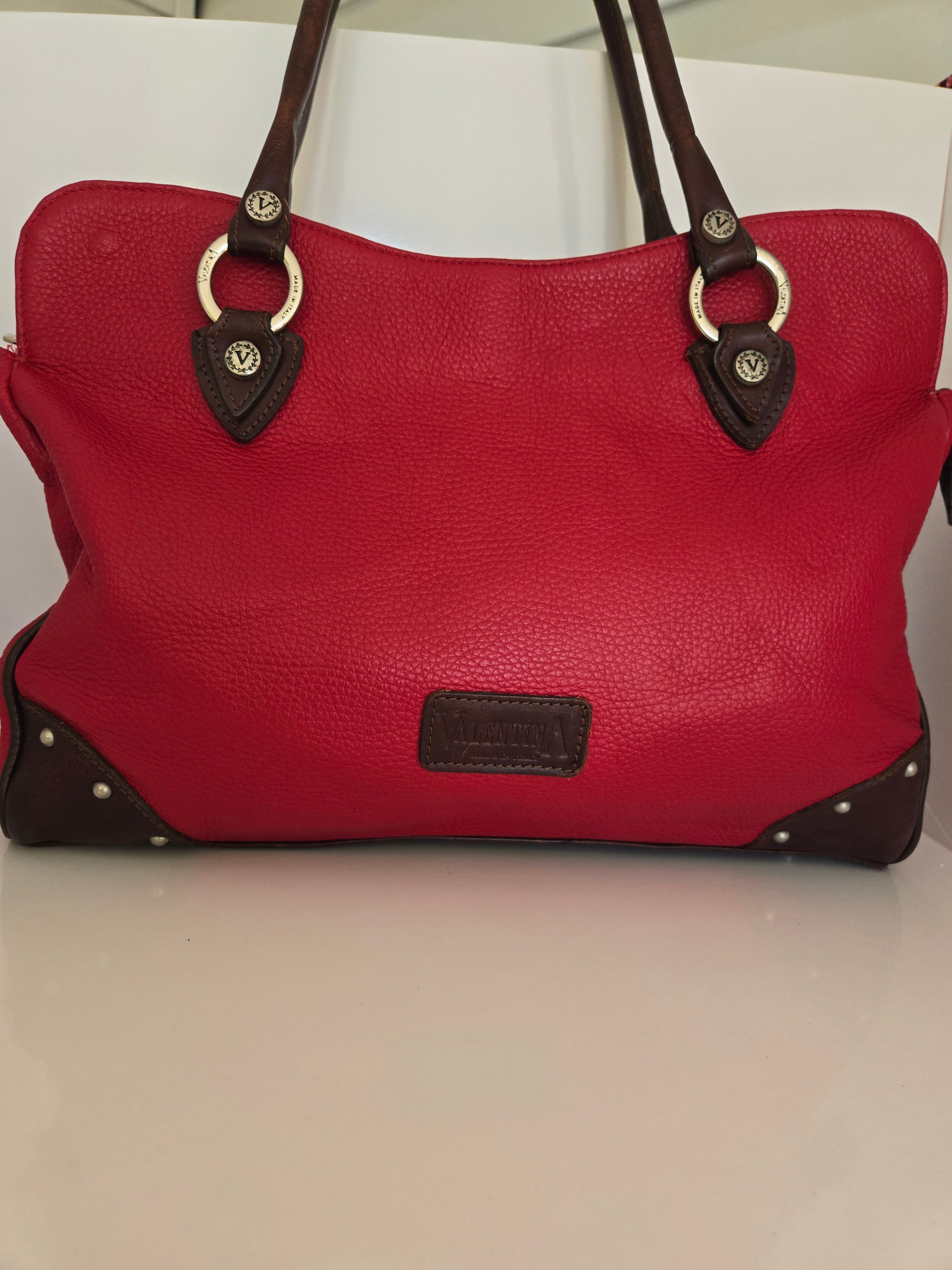 Valentina Large Red and Brown Leather Tote