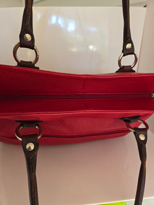 Valentina Large Red and Brown Leather Tote