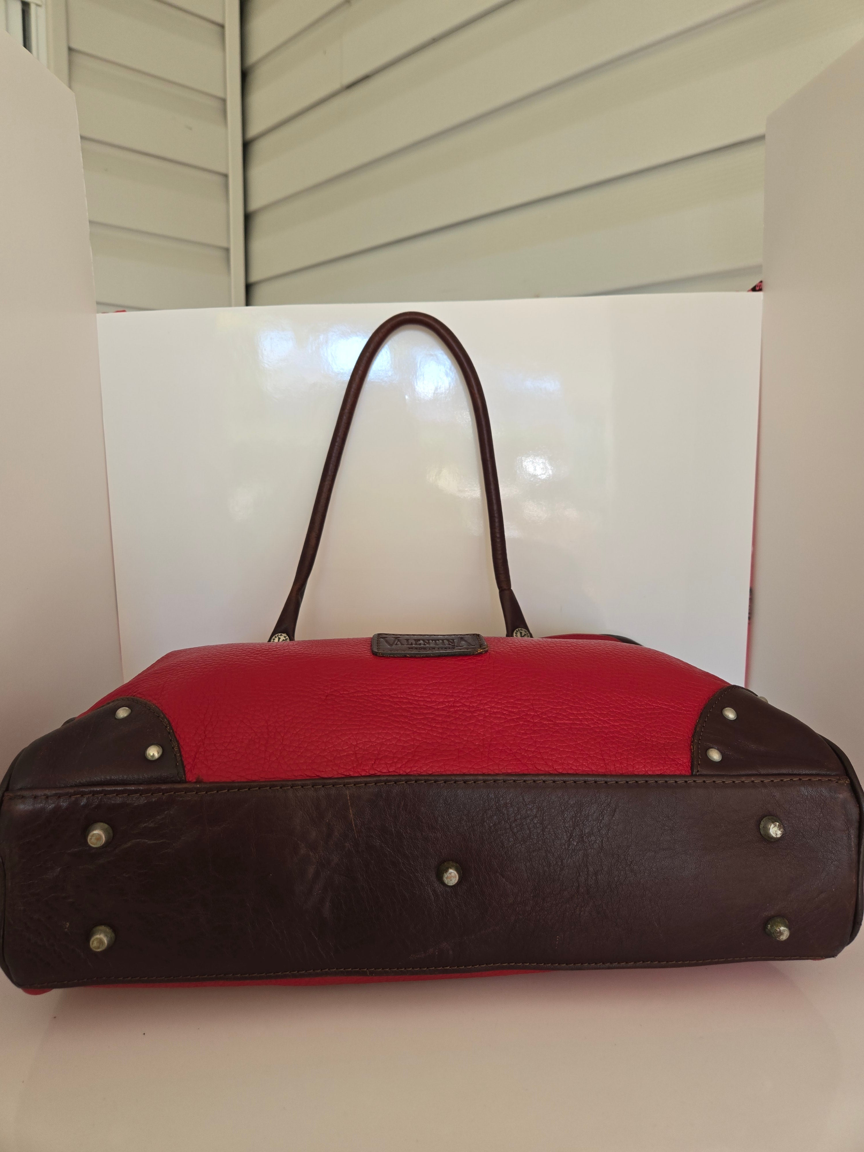 Valentina Large Red and Brown Leather Tote