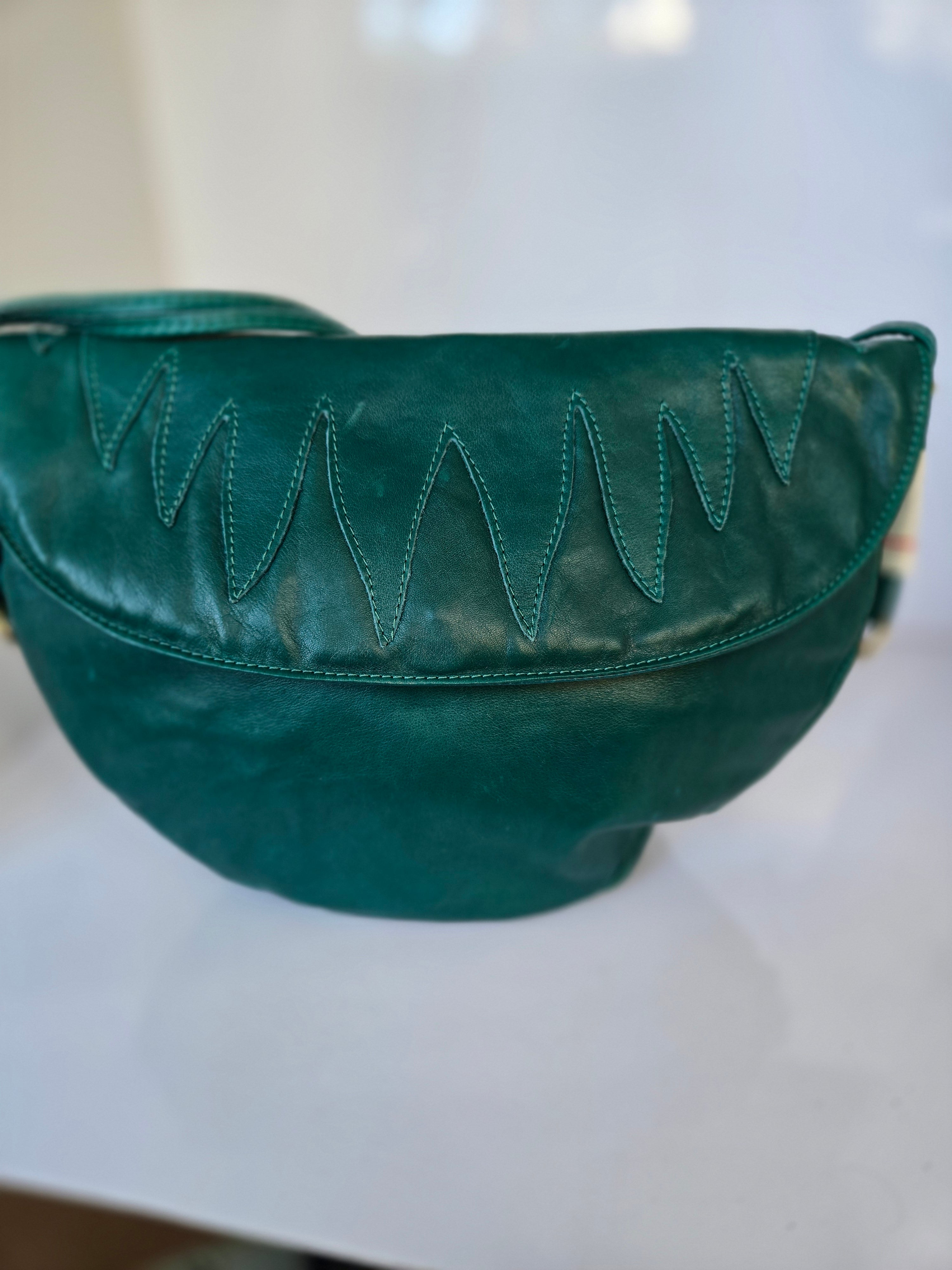 Emerald Green Italian Leather Shoulder Bag