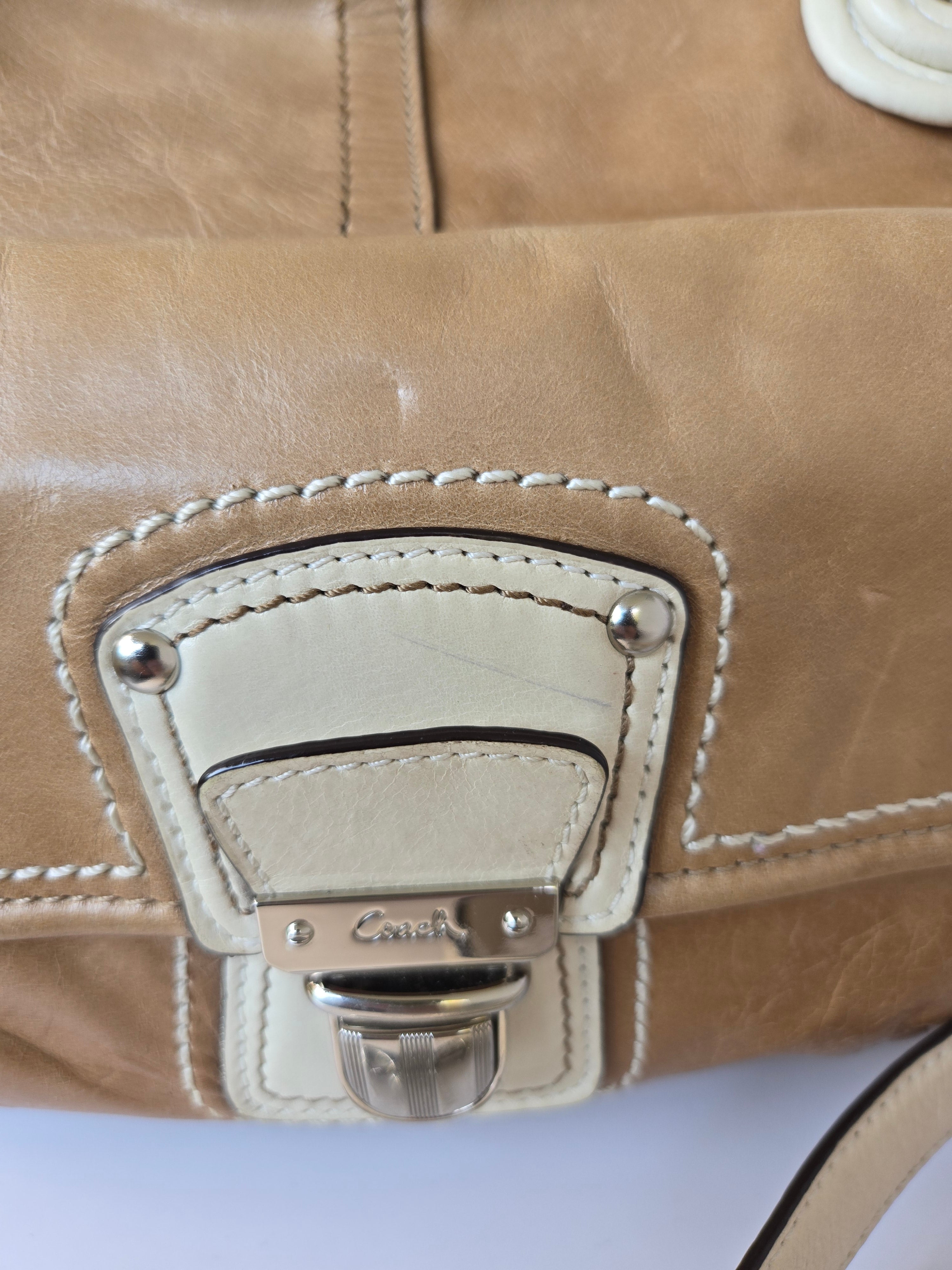 Coach Tan and Cream Leather Shoulder/Crossbody Bag