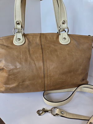 Coach Tan and Cream Leather Shoulder/Crossbody Bag